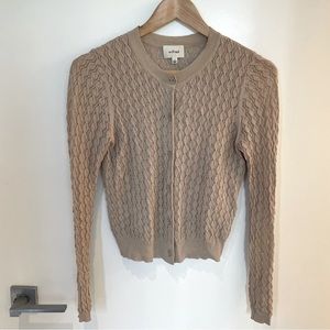 Wilfred beige lace mesh button up cardigan